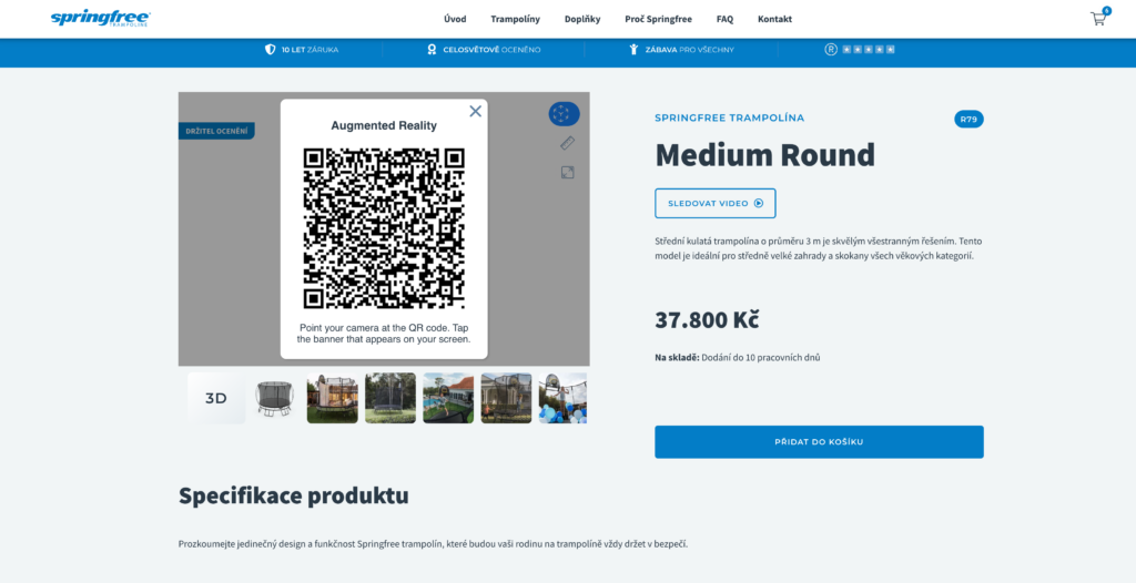 QR kód pro zobrazení trampolíny Springfree za pomocí systému AR